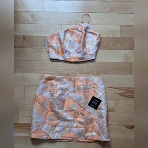 Lulu's Orange and White Leaf  Print 2 Piece Mini Dress